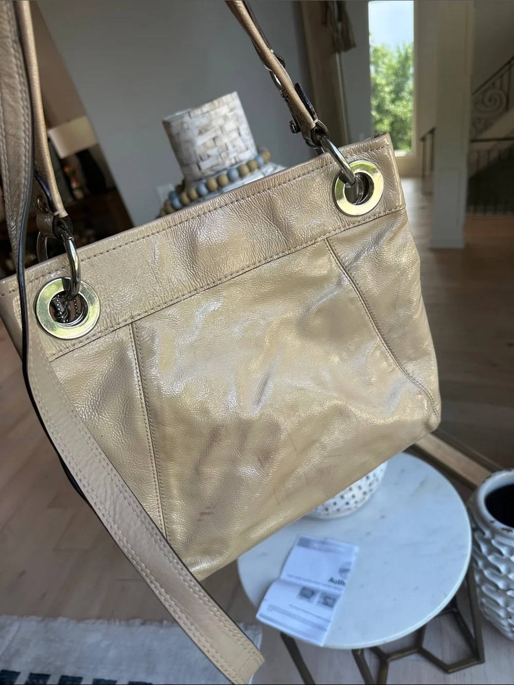 Coach Beige Patent Leather Ashley Shoulder Bag/Crossbody